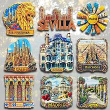 1/2个树脂冰箱贴，西班牙旅游纪念品 - 巴塞罗那圣家堂、瓦伦西亚、塞维利亚、马德里、西班牙海鲜饭，家居装饰，办公室装饰，海岛度假装饰，卧室墙面装饰，磁性贴纸 - 彩色 - 查看 3