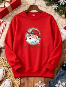 Sudadera para Mujer con Estampado de Santa Claus con Sombrero Rojo, Fiesta de Navidad, Regalo para Ella, Estilo Western, Suave y Cómoda, Ideal para Días Festivos y Reuniones - Rojo - Ver 3