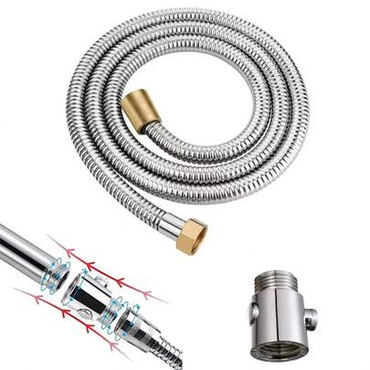 Manguera de ducha de mano de acero inoxidable de repuesto, adecuada para cabezal de ducha, con conector y tuerca, decoración de baño del hogar, accesorios de baño de verano, manguera de ducha universal para calentador de agua, conector de tubería a prueba de explosiones, válvula de cierre de un solo clic, accesorios de cabezal de ducha de conexión rápida ajustable con válvula de interruptor