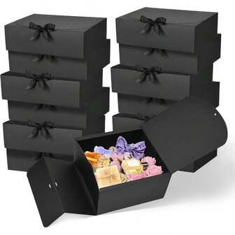 5pcs Elegant Black Gift Boxes With Ribbons - Perfect For Weddings, Bridesmaid Proposals, Birthdays & More - Versatile Storage And Presentation