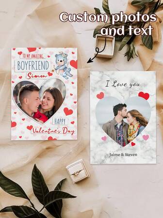 1/3枚 バレンタインデーカード、写真とテキストをカスタマイズ、14種類、彼氏へのバレンタインギフト、ピンクのハート水彩画カード、水彩キュートなキューピッド熊の写真、彼氏へのパーソナライズされたバレンタインデーカード。バレンタインデーのギフト、カップルのギフト、特別な日を祝うための忘れられないお礼のギフト、結婚式やロマンチックな機会のためのパーソナライズされたギフト