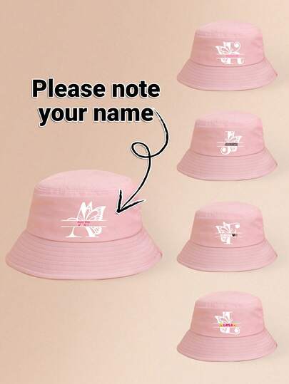 1pc Girls' Pink Butterfly & Letter Customized Bucket Hat, 26 Letters Available, Fashionable & Cute, Lightweight Sun Protection Hat, Suitable As Gift, Ideal For Spring/Summer Outdoor Activities, Daily Wear, School