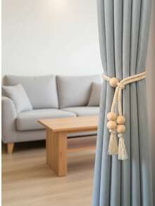 1 cái/2 cái/4 cái Dây buộc rèm cửa sổ phong cách Bohemian có hạt gỗ và tua rua, trang trí nhà cửa cho phòng khách, phòng ngủ, nhà bếp - Màu be - Xem 10