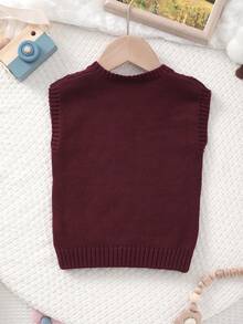 Infant Boys' Collegiate Style Solid Color Cable Knit Sweater Vest, Spring/Summer - Burgundy - View 7