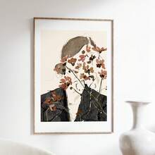 1pc Plant Abstract Female Face Art Painting Print, Minimalist Floral Art, Female Abstract Figure Wall Art, Modern Abstract Art Print, Frameless Painting, Premium Poster - Multicolor - View 2