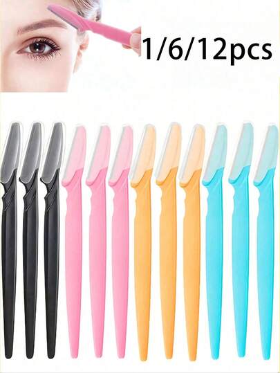 1/6/12pcs Women Eyebrow Trimmer And Razor Set With Cover, Exfoliating And Depilatory Device And Beauty Tools, Hair Salon Hair Products And Accessories, Essential Travel Face Shaver For Women, Women Face Scraper Blade Set With Cover, Eyebrow Shaping Tool, Hair Trimmer, Face Razor, Mini Women Eyebrow Trimmer, Face Blades, Eyebrow Razor, Unisex