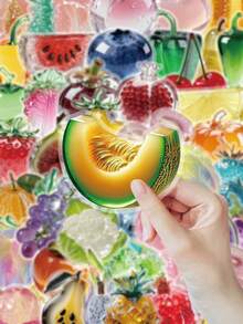 53 PIEZAS/PAQUETE Paquete de pegatinas con tema de frutas de cristal | Calcomanías estéticas brillantes para accesorios de teléfono, metal y decoración de artículos de uso diario - Multicolor - Ver 5