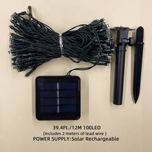 1pc 20/50/100/200 LED 5m/7m/12m/22m Solar String Lights With 8 Lighting Modes, Suitable For Garden, Patio, Yard, Fence, Pathway, Holiday, Halloween, Tree, Wedding, Party, Lawn, Camping [Solar Powered]