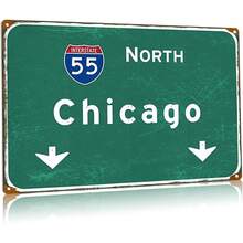 Vintage Chicago City Street Sign - North 55th State Highway Direction, Vintage Metal Tin Wall Art, Suitable For Home, Bar, Cafe, Garage Decoration, Aluminum 8x 12inch , Metal Outdoor Decoration,Home Decor, Decorating Styles, Office Decor, Family Decor - 白色 - 查看 2