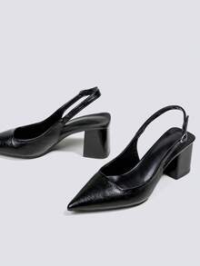 Giày cao gót mũi nhọn màu đen cao 7cm, gót thấp, thích hợp cho tiệc tùng/đám cưới/các dịp trang trọng. - màu đen - Xem 3