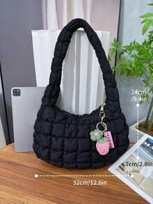 休闲日常拉链大容量女士单肩包 - 黑色 - 查看 4