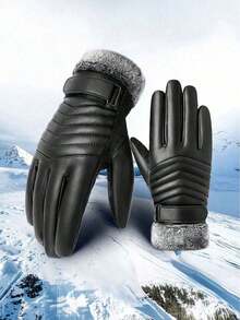 1 Pair Warm Wool Gloves: Anti-Slip, Waterproof, Touchscreen Compatible, Suitable Outdoor Snow, Winter Skiing, Cycling, Both Men And Women - Black - View 9
