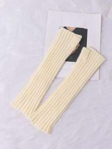 1 Pair Women's Floral Pattern Long Half-Finger Gloves, Autumn/Winter Knitted Fingerless Gloves - A - View 9