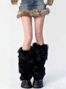 1pair Women Y2K Fur Leg Warmers Soft Furry Leg Warmers For Women Winter Fluffy Boot Cuffs Covers Halloween Santa Costume - Multicolor - View 14