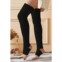 SherryDC Women's Cable Knit Thigh High Leg Warmer Socks Over Knee High Footless Boot Stockings - 黑色 - 查看 4