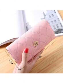 YUQING.FC Cartera larga de diseño geométrico con corona decorativa de tríptico #Hg001, regalo para volver a la escuela, regalo para estudiantes universitarios, regalo para niñas - Negro - Ver 11