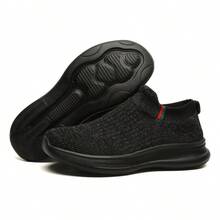 男士轻便透气低帮运动鞋，EVA鞋底，四季皆宜，黑/灰/卡其/黑白配色，适合跑步、健身、旅行、休闲穿着，简约街头风设计 - 黑色 - 查看 3