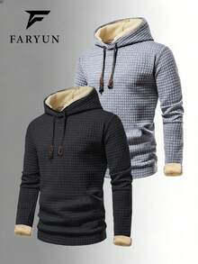 男士户外保暖加厚连帽衫，简约设计，舒适柔软透气卫衣 - 黑色 - 查看 5