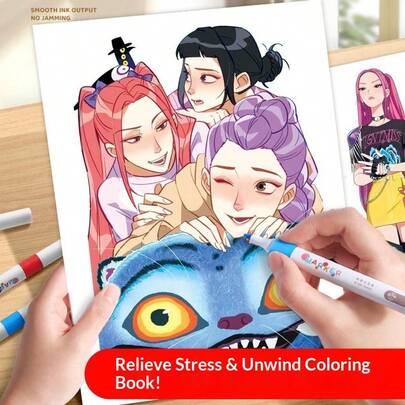 1 本全新到货 K-POP 女猎手主题素描本 - Lumi 动漫涂色绘画书 | 厚实光滑的纸张，趣味拼图元素和生动的人物轮廓 | 适合日常涂鸦、艺术练习和 K-POP 粉丝收藏 | 非常适合年轻的 K-POP 粉丝、有抱负的艺术家和创意爱好者 | 女猎手主题艺术用品 | 新年礼物、情人节礼物、复活节礼物！