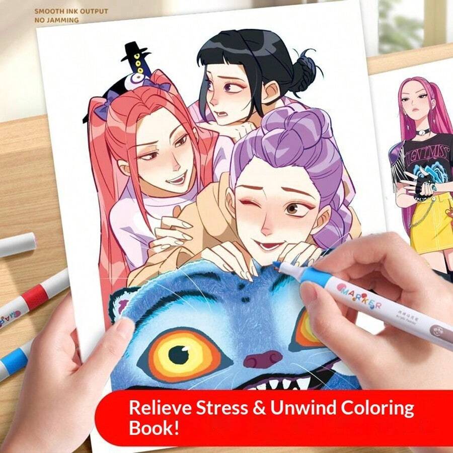 1 本全新到货 K-POP 女猎手主题素描本 - Lumi 动漫涂色绘画书 | 厚实光滑的纸张，趣味拼图元素和生动的人物轮廓 | 适合日常涂鸦、艺术练习和 K-POP 粉丝收藏 | 非常适合年轻的 K-POP 粉丝、有抱负的艺术家和创意爱好者 | 女猎手主题艺术用品 | 新年礼物、情人节礼物、复活节礼物！