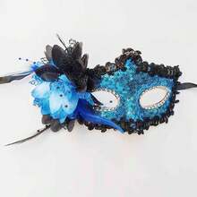 1 Mặt nạ hóa trang dành cho nữ, Mặt nạ che nửa mặt họa tiết hoa ren Venetian, Thích hợp cho vũ hội hóa trang, tiệc tùng, lễ hội, cosplay (Bao gồm lông vũ nhân tạo và hoa giả) - Nhiều màu - Xem 8