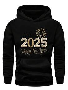 Hello 2025 Sudadera con Capucha Suelta para Hombre de 250g, Talla - Negro - Ver 1