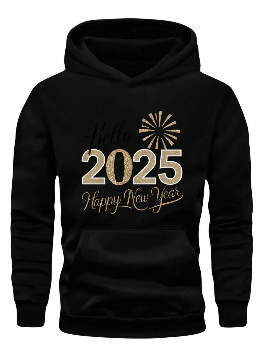 Hello 2025 Sudadera con Capucha Suelta para Hombre de 250g, Talla - Negro - Ver 1