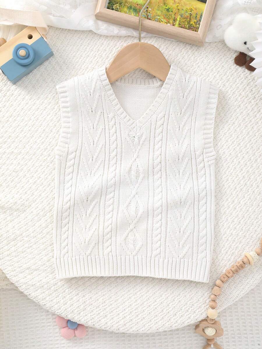 Infant Boys' Spring/Summer Collegiate Style Solid Color Knitted Vest Sweater