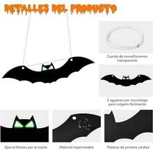12 pcs Murciélagos Colgantes Decoración de Halloween,Murciélagos Voladores de Plástico Decoración de Exterior,Ojos Adhesivos Que Brillan en la Oscuridad para Colgar en el Árbol(12pcs) - 12 piezas - Ver 4