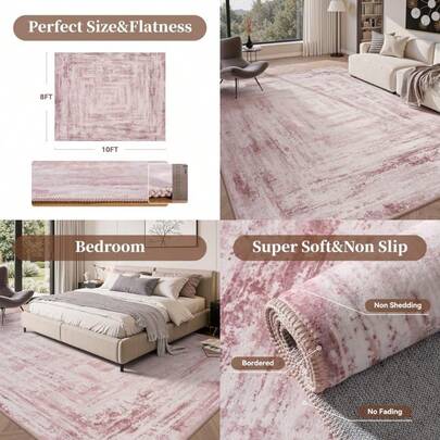 -Area Rug 8X10-Abstract Rugs For Living Room-Soft Bedroom Rug-Machine Washable Rug-Non Slip Modern Carpet-Pink Living Room Rug-Rugs For Bedrooms Dining Room Living Room Decor