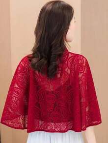 1pc Elegant Bride Hollow Out Shawl, Vintage Lace Cloak/Casual Versatile Sun Protection Shrug, Fashion Accessory For Parties, Festivals, Balls - Multicolor - View 9