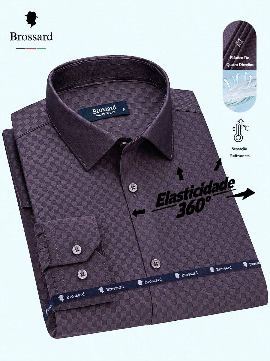 Men's Slim Fit Luxury Dress Shirt With Elastane, Wrinkle-Free Knit | Stylish Breathable Plaid Shirt | Elegant Slim Fit And High-Quality Fabric | Soft And Breathable | Imported Product - Roxo - 查看 1