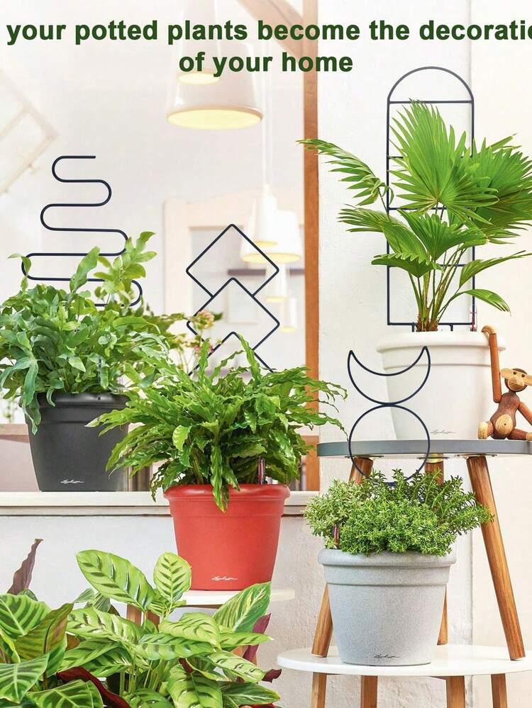 1个装室内植物支架，适用于攀援植物，13英寸小型花园金属室内植物支架，适用于盆栽植物，户外适用，有4种图案，可支撑藤蔓、常春藤等花卉植物 - 彩色 - 查看 4