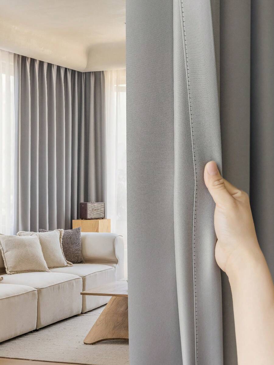 1 buah Tirai Rayon Modern Warna Polos, Desain Kantong Batang, Cocok untuk Ruang Tamu dan Kamar Tidur - Tirai Tipis dan Penyaring Cahaya, Tirai Ruang Tamu, Tirai Kamar Tidur - Grey - View 1