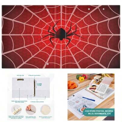 Halloween Spider Red Decorative 3 Ring Binder 1.5 Inch Large View Binders With Pockets File Organizer Office College School, 1 Pack