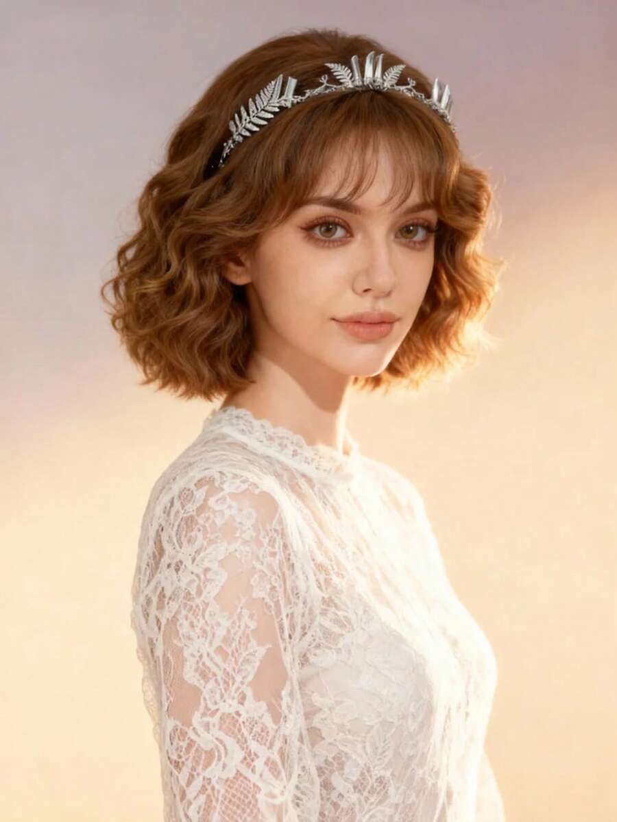 1件银色天然石女士发饰皇冠，适合表演、派对、角色扮演头饰 - 銀色 - 查看 1