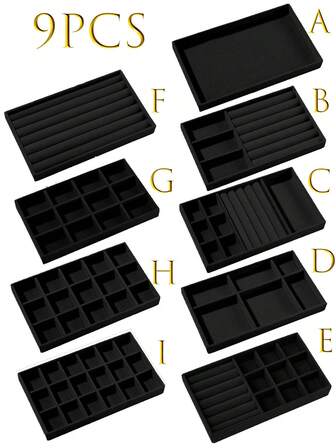 9/1 Pc, Black Velvet Jewelry Tray, Large Capacity Jewelry Storage Box, Independent Compartments, Stackable Jewelry Display Stand, Can Accommodate Earrings, Necklaces, Bracelets, Rings, Hairpins, Hair Bands, Etc. Valentine's Day Velvet Jewelry Tray