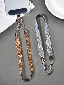 1pc Luxury Bling Crystal Rhinestone Lanyard Wrist Strap, Fashionable Wide Bracelet Strap For Women, Suitable For Outdoor Travel, Hiking, Shopping, Anti-Lost Phone Holder
