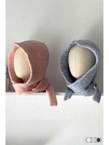 针织拉法帽带围巾，保暖护耳，秋冬季男女通用加厚针织帽带围巾，复古风格 - 牛角扣雜線羊毛 - 查看 2