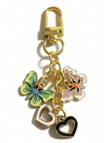 极简油滴蝴蝶心形钥匙扣，合金材质，适合女性、耳机盒、包包、墙面装饰