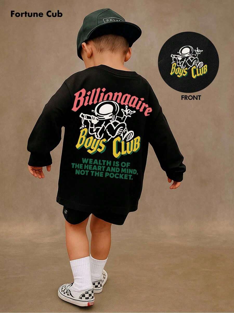 Boys Street Style Astronaut Graphic Long Sleeve T-Shirt, Casual Loose Fit Fall/Winter Top - màu đen - Xem 1
