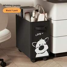 Cute Animal Design Mobile Storage Cart, 360° Rotation, Detachable Under-Desk Organizer With Wheels, Office Supply Trolley, Laundry Basket - màu đen - Xem 6