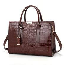 Túi Tote nữ giả da cá sấu dập nổi, Túi đeo vai dung tích lớn, Túi xách, Túi đeo chéo Túi Tote họa tiết cá sấu đơn giản, Túi đeo vai giả da, Túi xách cổ điển dành cho nữ, Túi xách công sở dành cho nữ tân binh & nhân viên văn phòng, Hoàn hảo cho ngày tựu trường, Cao đẳng, Trung học cơ sở, Trung học phổ thông, Công việc, Kinh doanh, Đi làm, Túi Tote cỡ lớn, Ý tưởng truyền cảm hứng mùa thu tuyệt vời nhất, Túi xách công sở bắt mắt dành cho nữ - màu nâu - Xem 6