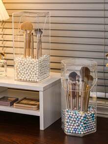 1pc Makeup Brush Holder With Lid, Dust-Proof Makeup Brush Organizer Box, Minimalist Plastic Pen Brush Case, Transparent Cosmetic Storage Box, Suitable For Bedroom And Home, Brush Display And Protection (Beads Not Included) - Multicolor - View 5
