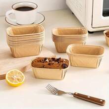 Moldes de papel antiadherente para hornear - Cajas rectangulares mini para pan, pastel y magdalenas con bordes acanalados, liberación suave, diseño apilable para una cocción uniforme, adecuado para pan, magdalenas, postres ( para hornear), accesorios para hornear, diseño de borde acanalado - Marrón - Ver 6