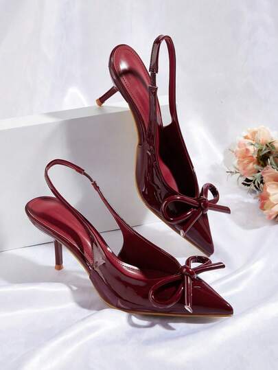 Elegantes tacones de aguja en color vino tinto, perfectos para otoño/invierno, con un adorno de mariposa y una correa, ideales para bodas, fiestas y celebraciones del Día de San Valentín.