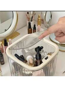 1pc Transparent Makeup Organizer Box With Lid, High-End Cosmetic Storage Rack - Clear - View 5