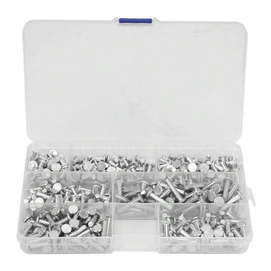 Remaches sólidos, 350 piezas de aluminio de cabeza plana M4 4 mm 6 mm 8 mm 10 mm 12 mm 16 mm 20 mm Kit surtido de remaches sólidos, con caja de plástico - 1 - Ver 1