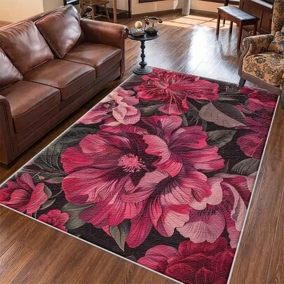 1pc Tropical Floral Pattern Area Rug, Lightweight, Washable And Easy To Maintain, Suitable For Living Room, Bedroom, Dining Room, Bathroom, Balcony, Room Decor, Decorative Rug, Bedroom Decor, Small Rug, Carpet, Home Decor, Living Room Rug, Living Room Small Rug, Bedroom Rug, Living Room Home Decor, Outdoor Rug, Washable Rug