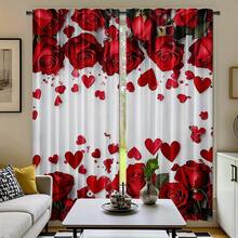1件装情人节红玫瑰爱心窗帘套装 - 浪漫爱情主题窗帘，红玫瑰和3D爱心图案装饰，情人节家居装饰窗帘 - 彩色 - 查看 7
